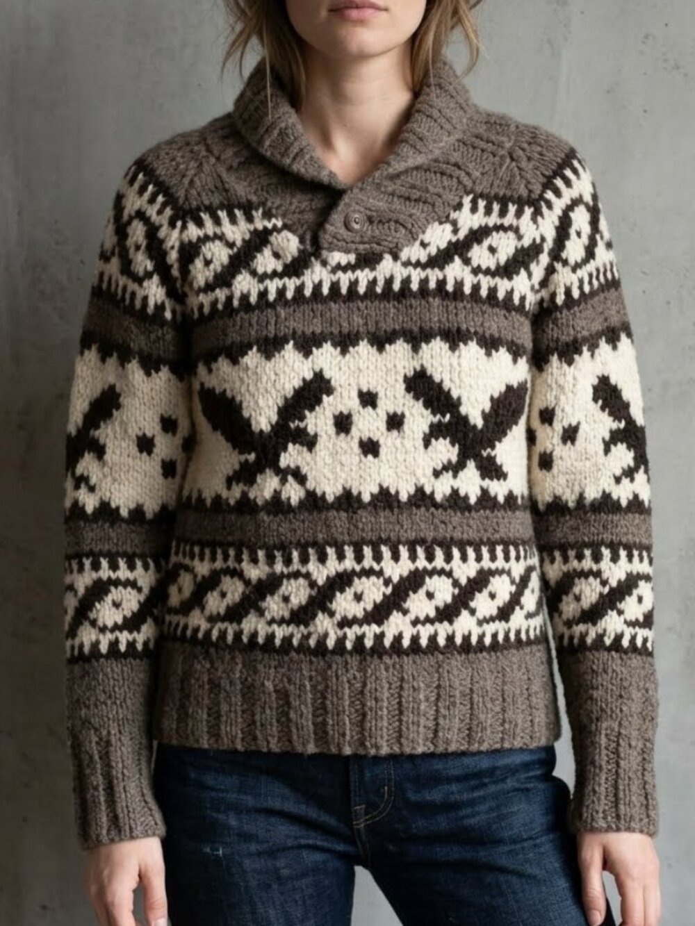 American Eagle Wool Blend Cowichan Pullover Navajo Western Sweater Women's S